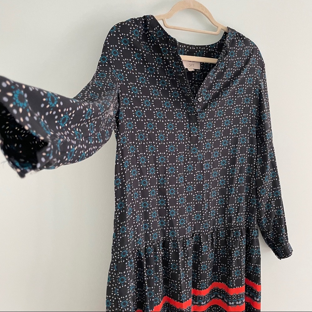 LOFT Drop Waist Long Sleeve Dress with Split Neck